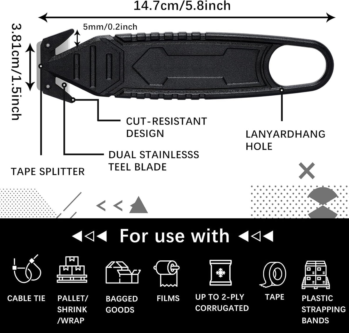 10 Pcs Safety Box Cutter with Concealed Blade Opener, Black