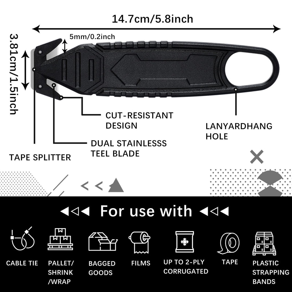20 Pcs Safety Box Cutter with Concealed Blade Opener, Black