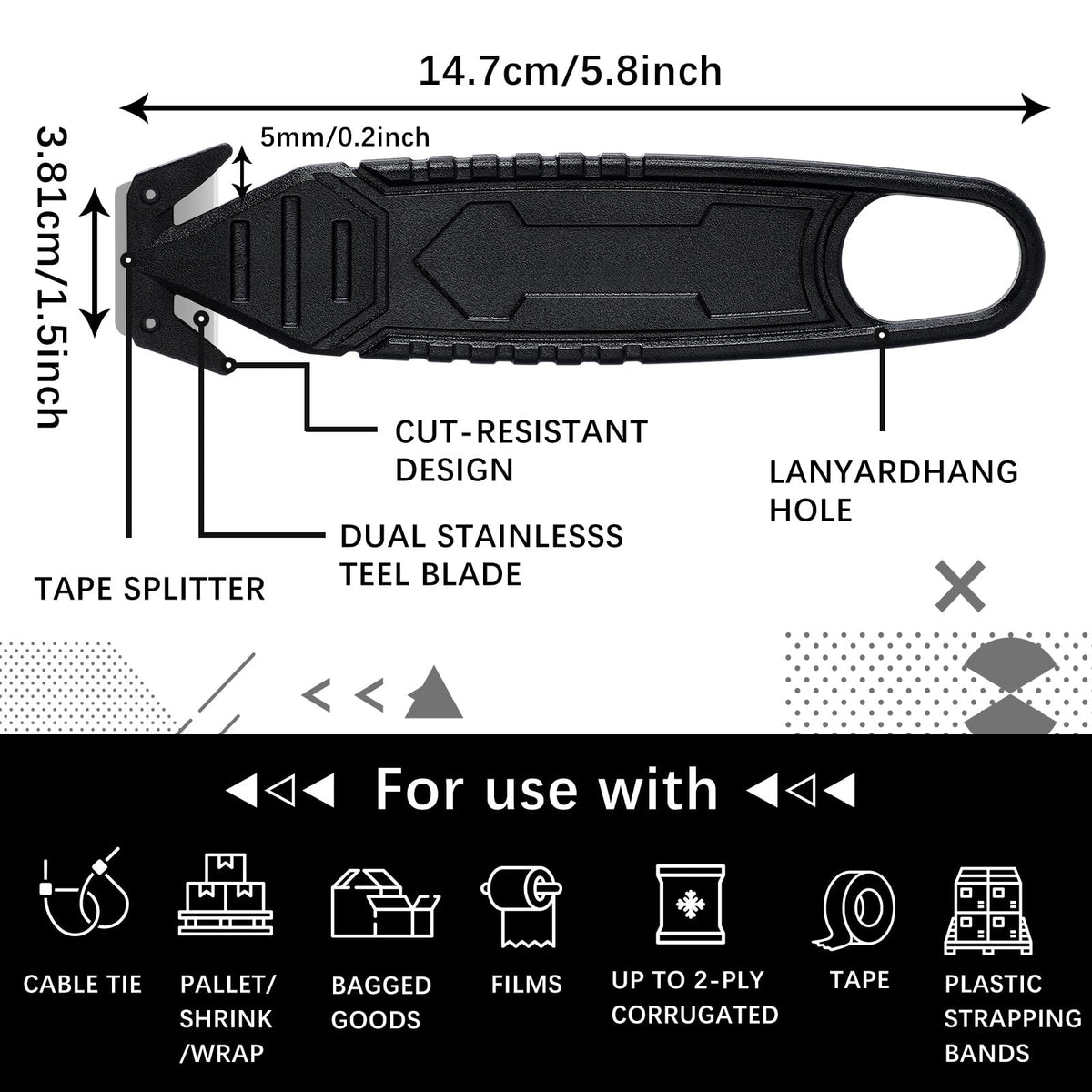 20 Pcs Safety Box Cutter with Concealed Blade Opener, Black