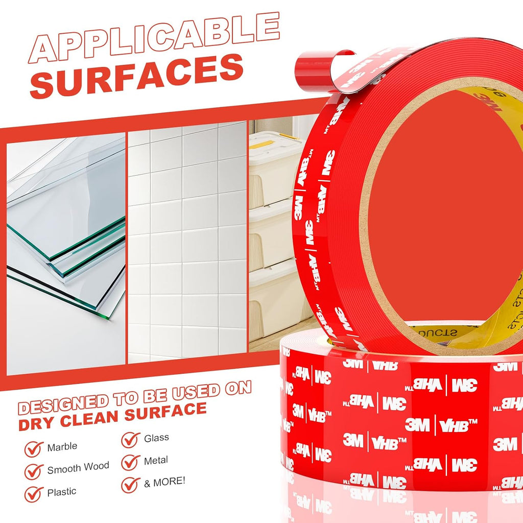 Double Sided Tape Heavy Duty VHB 0.5"×16.5ft Clear
