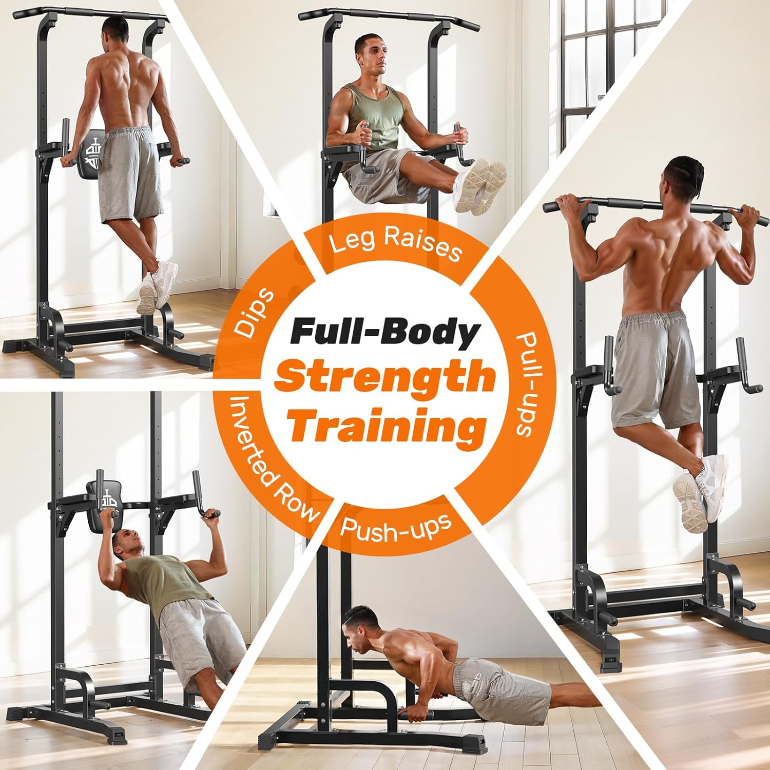 Power Tower Pull Up Bar Station, 450LBS Stable Pull Up Dip Station for Home Gym Strength Training Equipment | FED