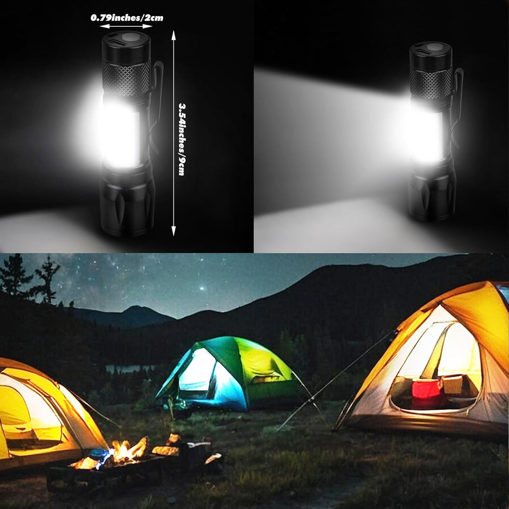 4 Pack Rechargeable Flashlights Zoomable mini Small Bright Clip-On Light EDC Flash Light with Side COB Light for