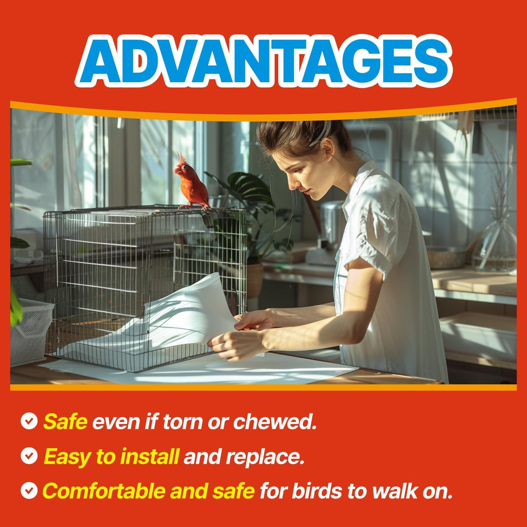 TORTO9 Cage Liner Sheets for Birds – 120 Pack, 31 x 21.5 in, 5.5 lb | Acid-Free & Non-Toxic Paper | Safe Pet Bedding