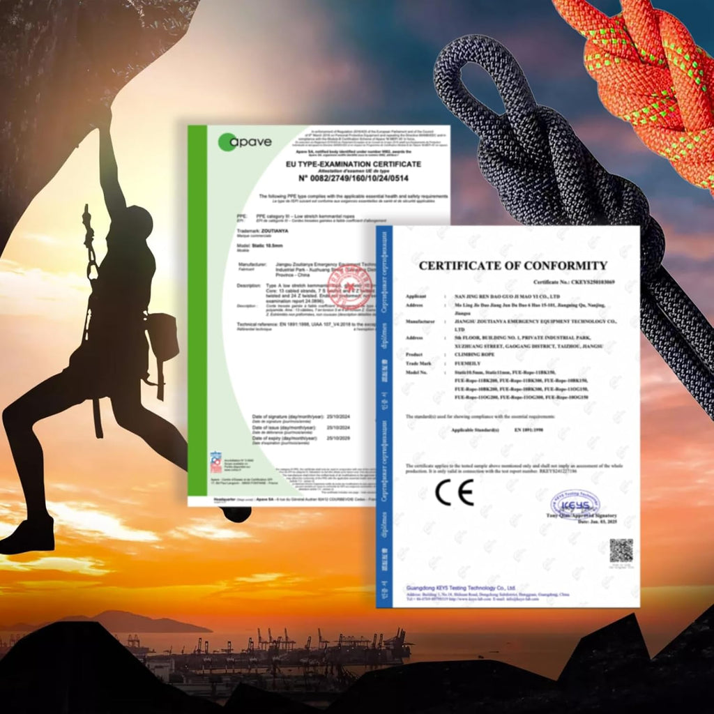 UIAA Static Climbing Rope 10.5mm, 45M(150FT) Black Nylon Rope | Kernmantle Rope, Rappelling Rope