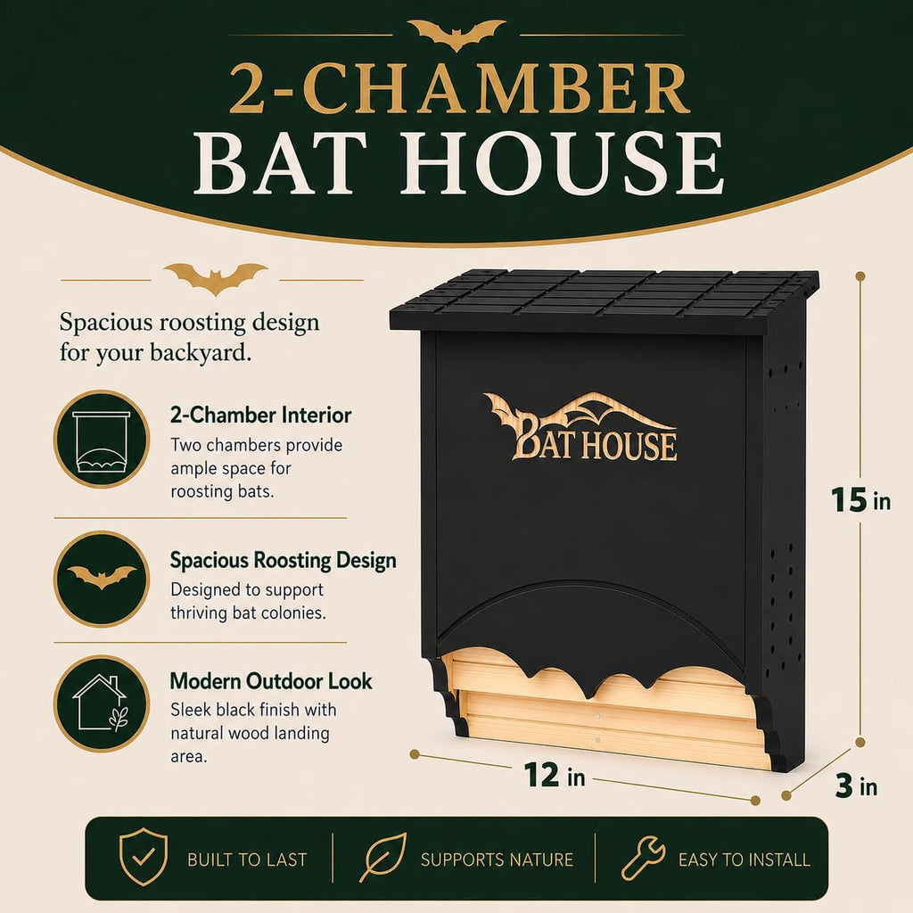 Bat Houses for Outdoors, 2-Chamber Bat Box with Tree & Wall Mount Kit
