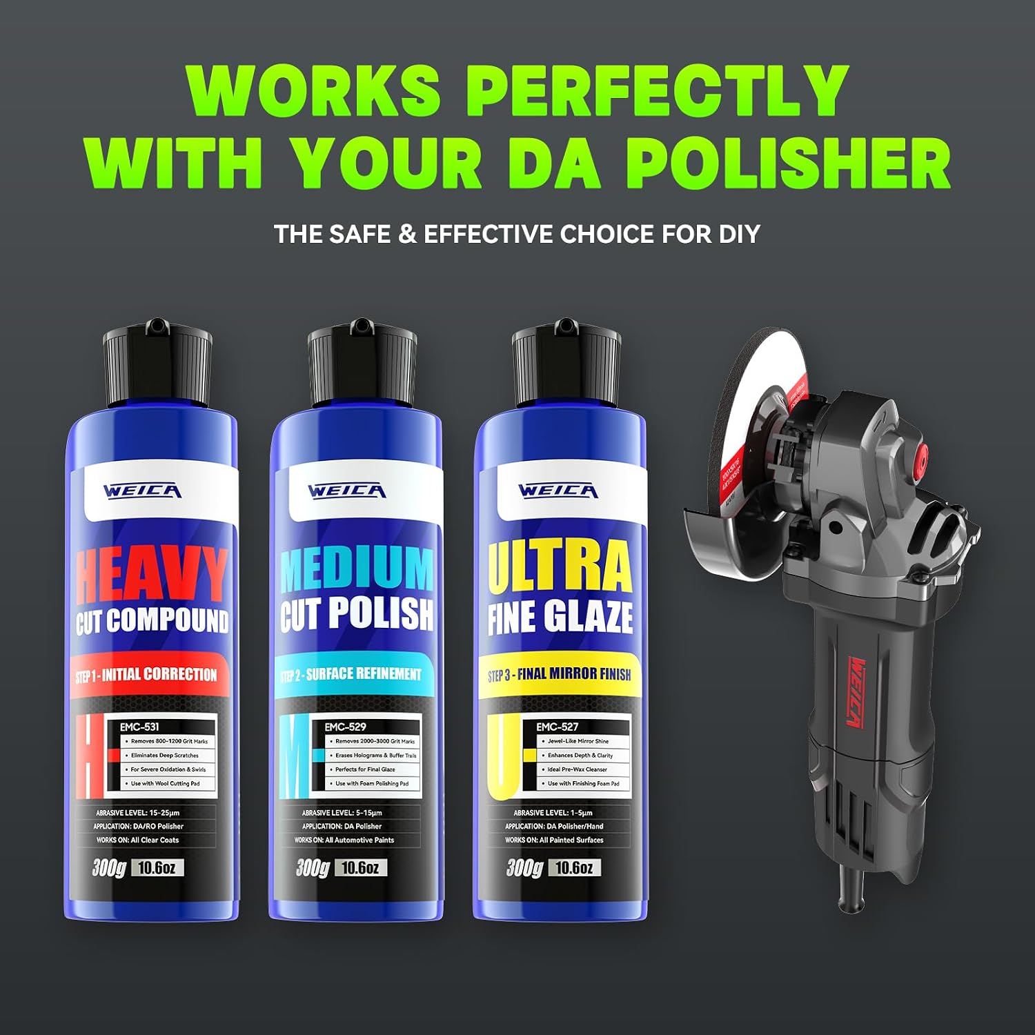 3-Step Car Polishing Compound Kit, Scratch and Swirl Remover, 32 oz | Three-step compound kit cuts defects, refines
