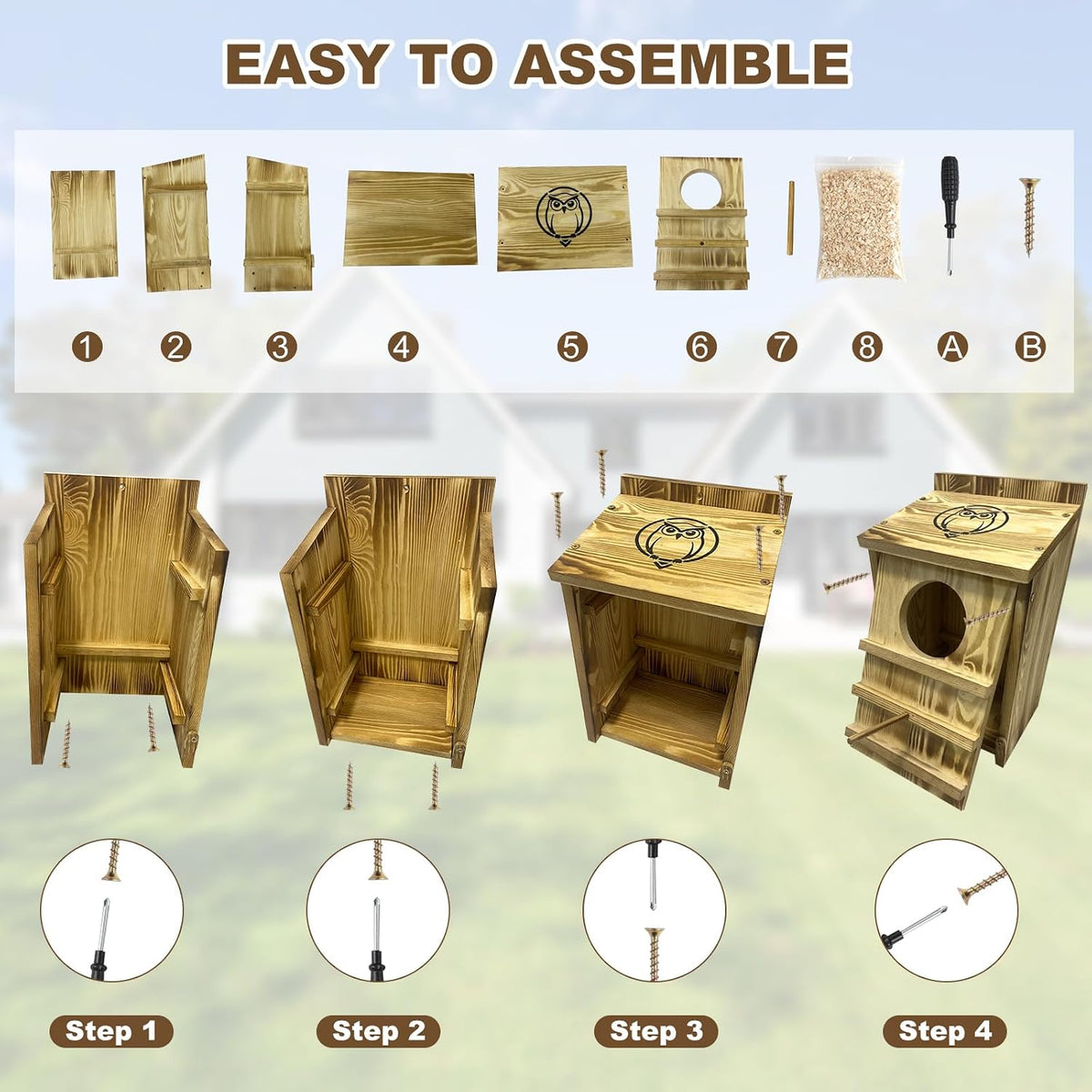 Owl House for Outdoors, Solid Pine Wood Barn Screech Barred Owl Nesting Box