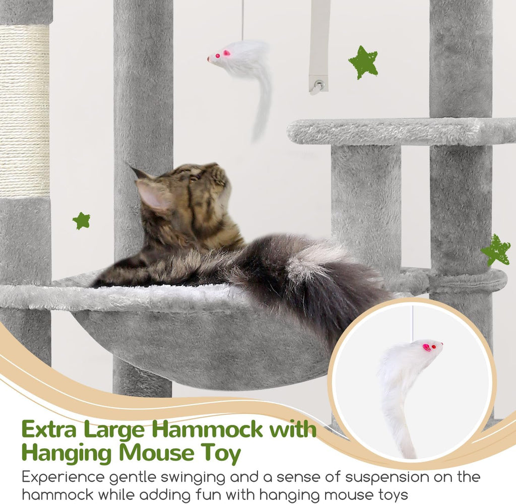 Heavy Duty Cat Tree, 70 inch Sturdy Cat Tree for Indoor Cats Extra Large Cat Tower with Scratching Post, Hammock, Cat