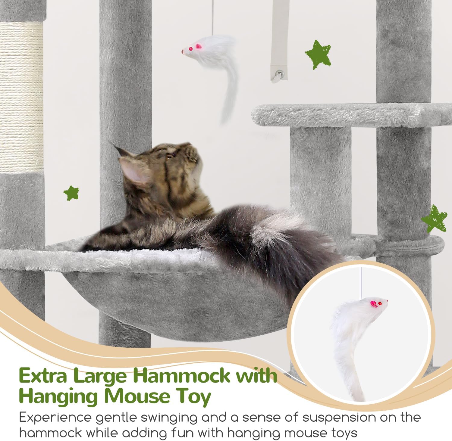 Heavy Duty Cat Tree, 70 inch Sturdy Cat Tree for Indoor Cats Extra Large Cat Tower with Scratching Post, Hammock, Cat
