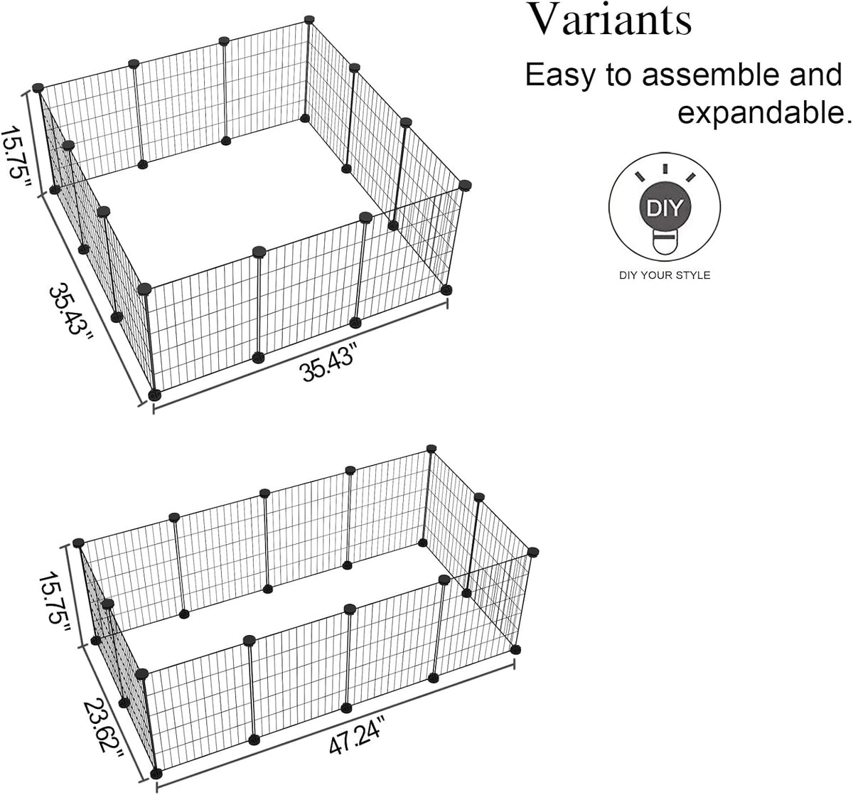 Pet Playpen, Small Animals Supplies, 12 Panels, 12" × 15" Black
