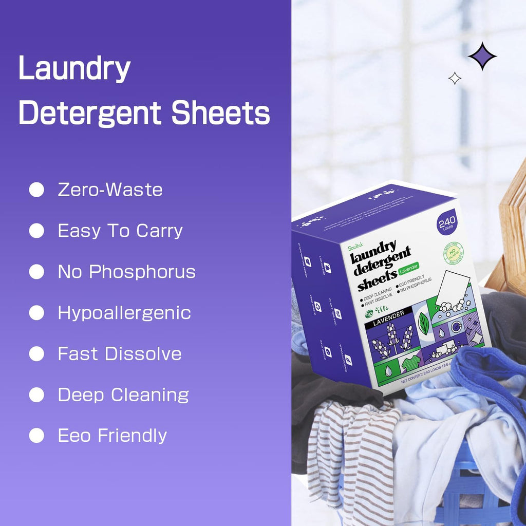Laundry Detergent Sheets, Lavender, Up to 240 Loads, Eco Strips