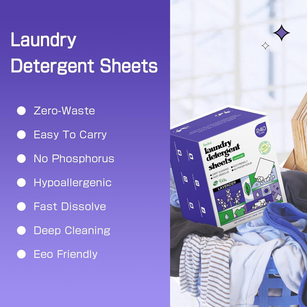 Laundry Detergent Sheets, Lavender, Up to 240 Loads, Eco Strips