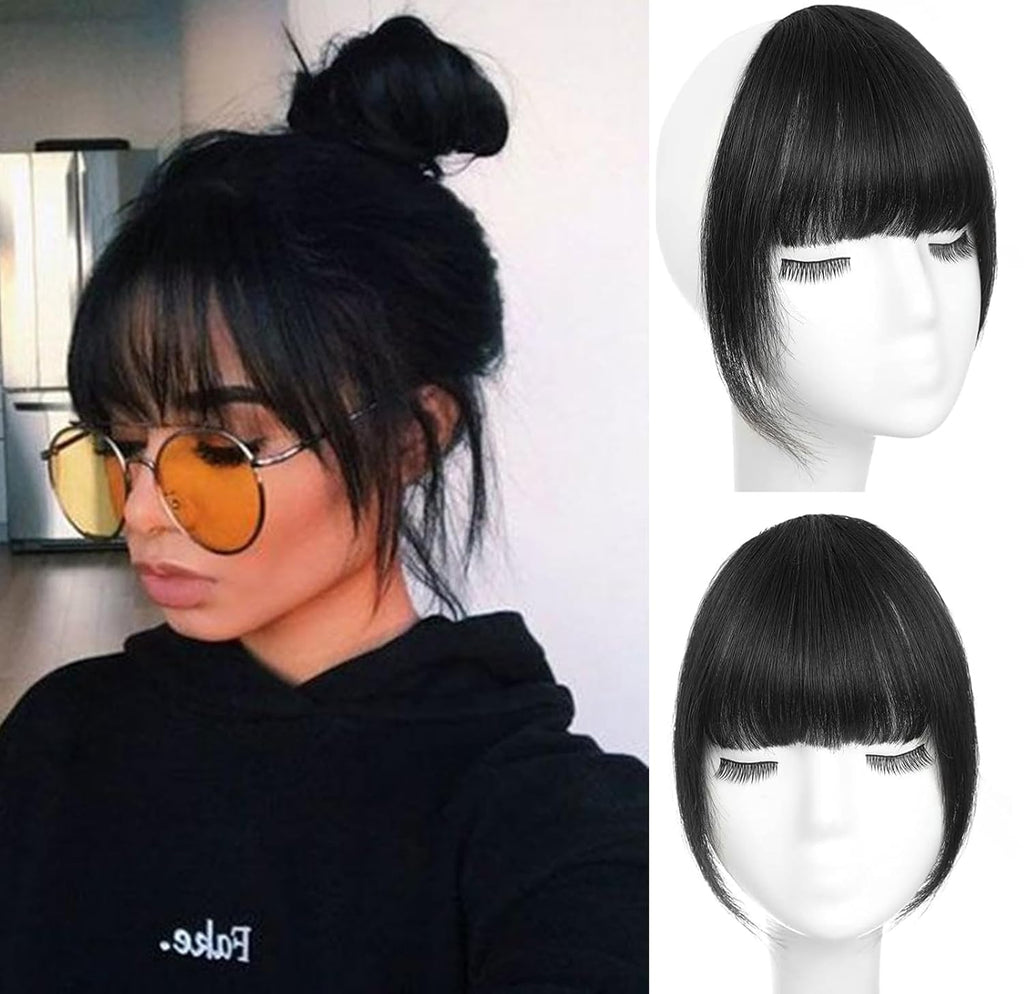 Clip In Bangs Real Human Hair Jet Black Wispy Fake Bangs For Women | Clip On, Natural Hair Bangs, Fringe With