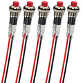 DIYhz Push Button Switch, Self-Locking Mini Switches Latching 10mm Round DC24V 0.5A Red Cap 5PCS with 20cm Cable