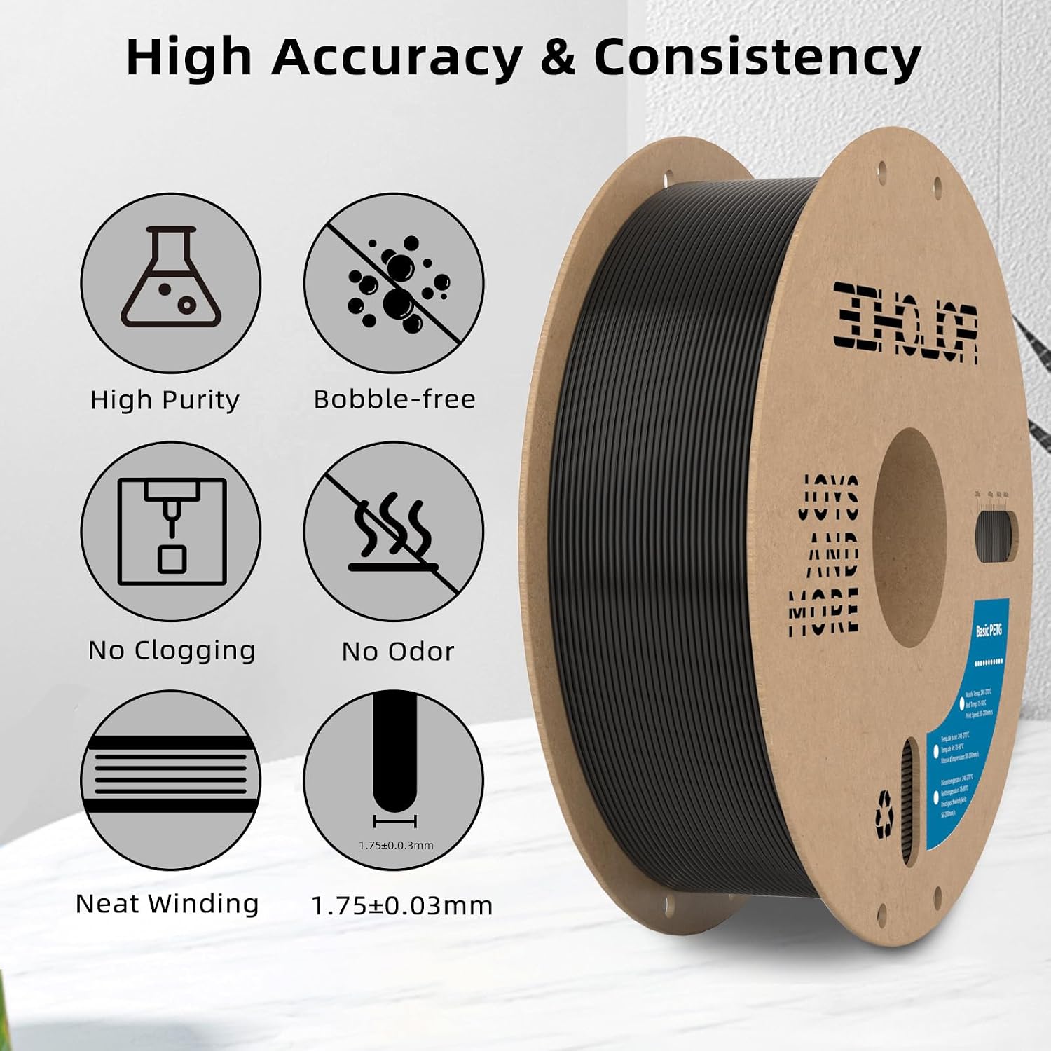 Update Basic PETG Filament 1.75mm, PETG 3D Printer Filament, 2.2 LBS (1KG) Cardboard Spool, Fit Most FDM 3D Printer