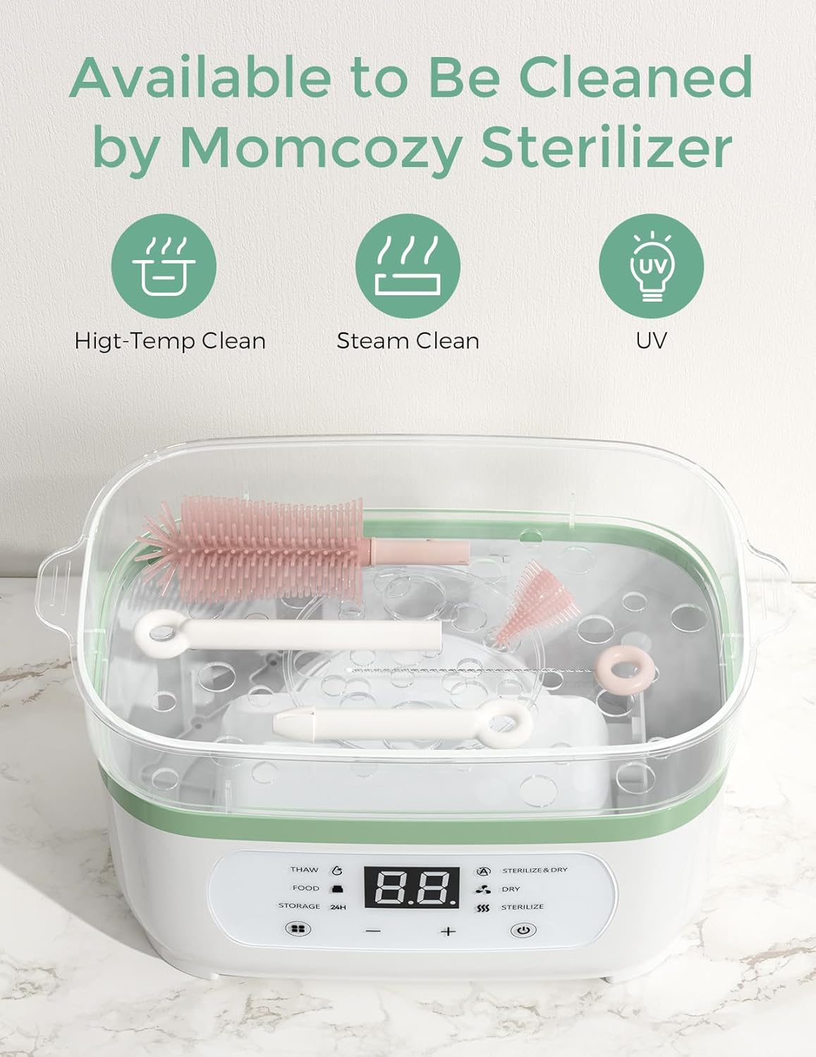 7-in-1 Baby Bottle Cleaner Kit with Silicone, Nipple & Straw Brushes, Soap Dispenser and Drying Rack - Portable