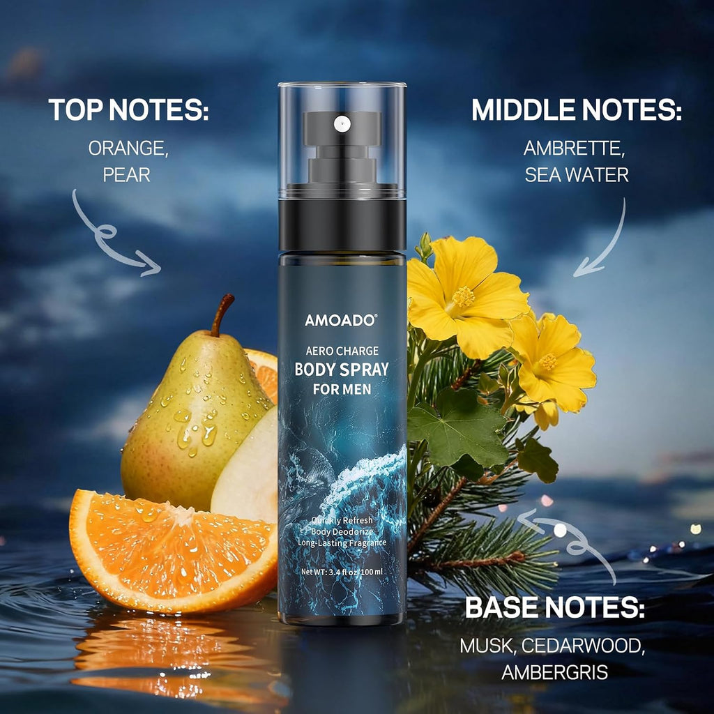 Men’s Body Spray Set – Body Spray for Men,Deodorizing Body Mist Refreshing Spray, Aluminum-Free Cologne for Him