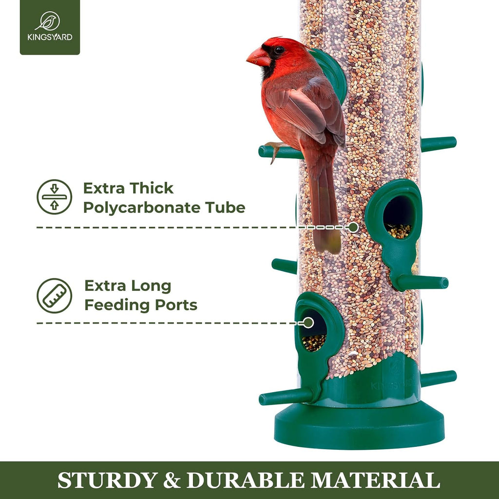 2 Pack Tube Bird Feeders for Outdoors Hanging, Premium Hard Plastic Bird Feeder with 6 Feeding Ports, Weatherproof &