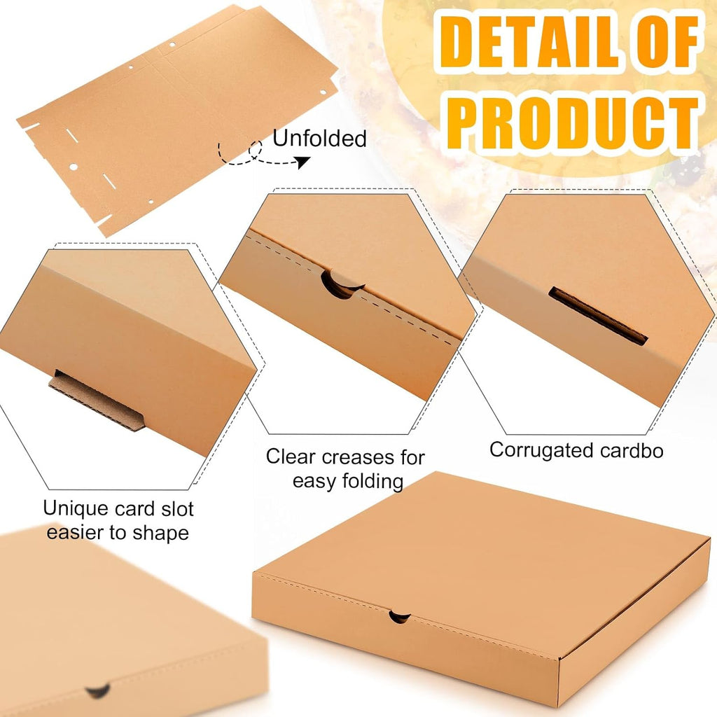 100 Pcs Pizza Boxes Bulk Cardboard Square, Kraft, 12 Inch