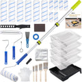 34PCS Paint Roller Kit with 2 to 4 Ft Extension Pole, 4" & 9" Paint Rollers with 11'' Tray, Paint Brushes, Painting