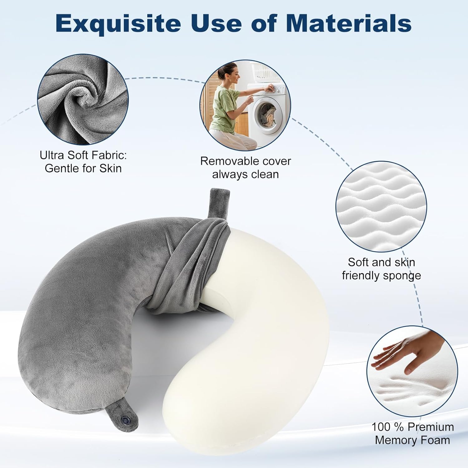 Travel Pillow 100% Pure Comfortable U Shape Memory Foam Pillows Neck and Head Support Portable Travel Neck Pillow
