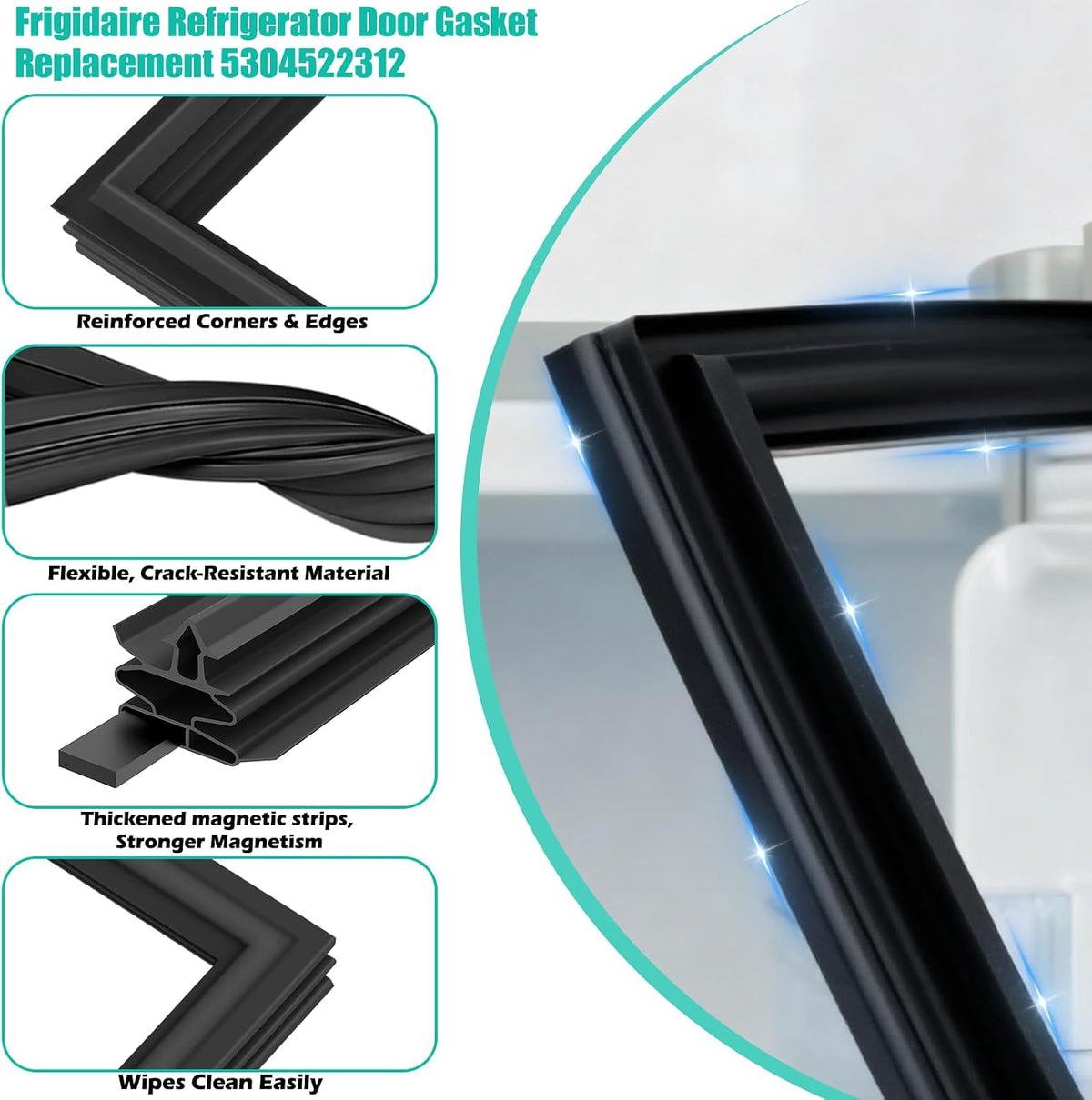 Upgraded 5304522312 Refrigerator Door Gasket Replacement Compatible with Frigidaire Fridge Door Gasket Seal FFHT1814WB2 FFTR1814VB0 Refrigerator Door Seal Magnetic Rubber Gasket 4961185 AP6976282