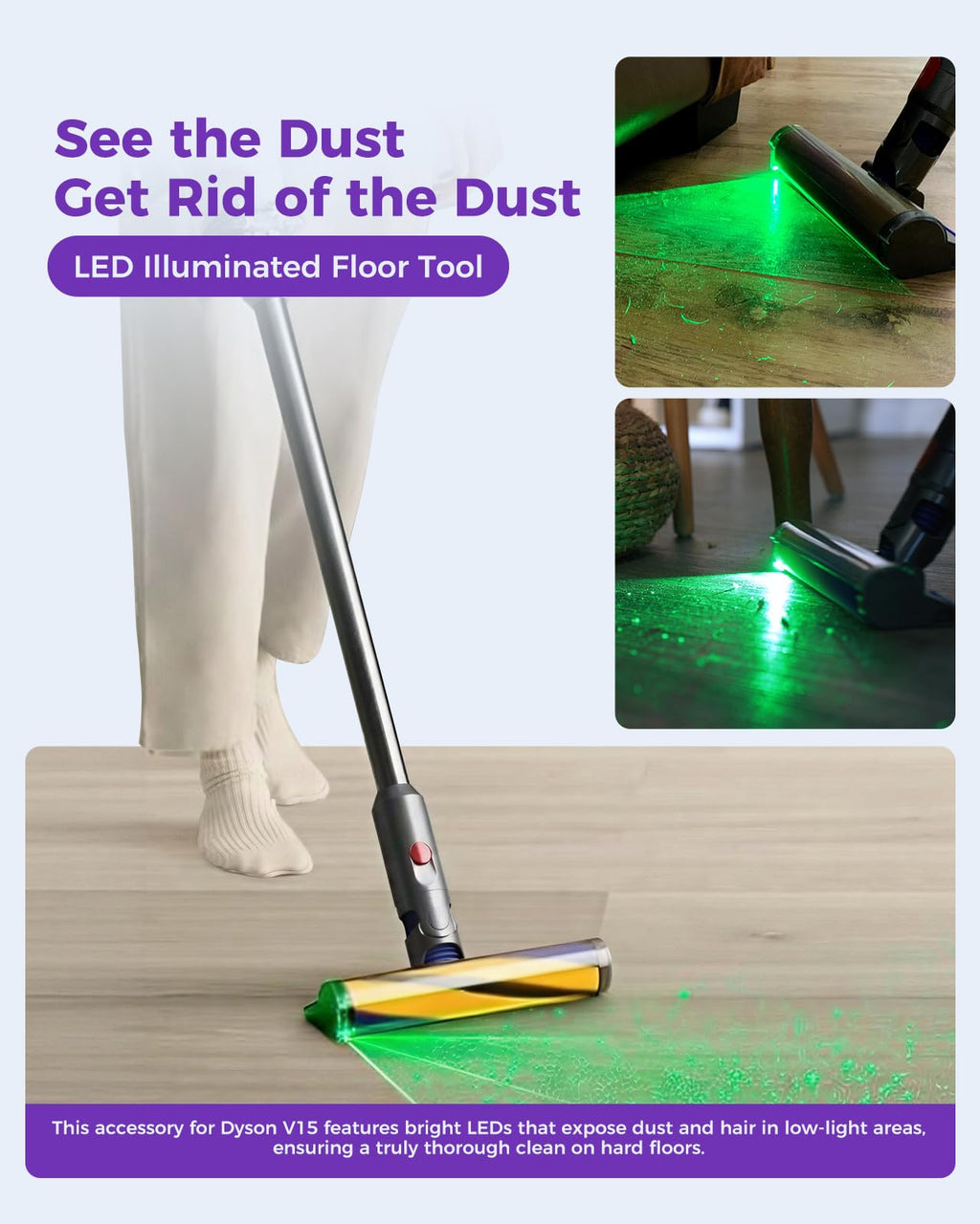 V8 LED Fluffy Optic Cleaner Head for Dyson V15 V11 V10 V7 Vacuum Cleaner