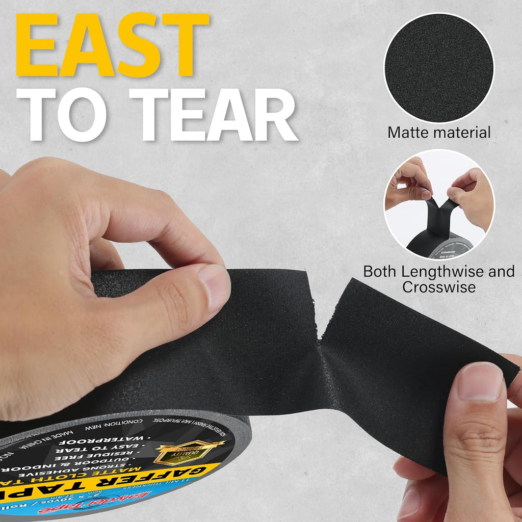 Black Gaffers Tape 2" x 30Yd Heavy Duty Waterproof No Residue