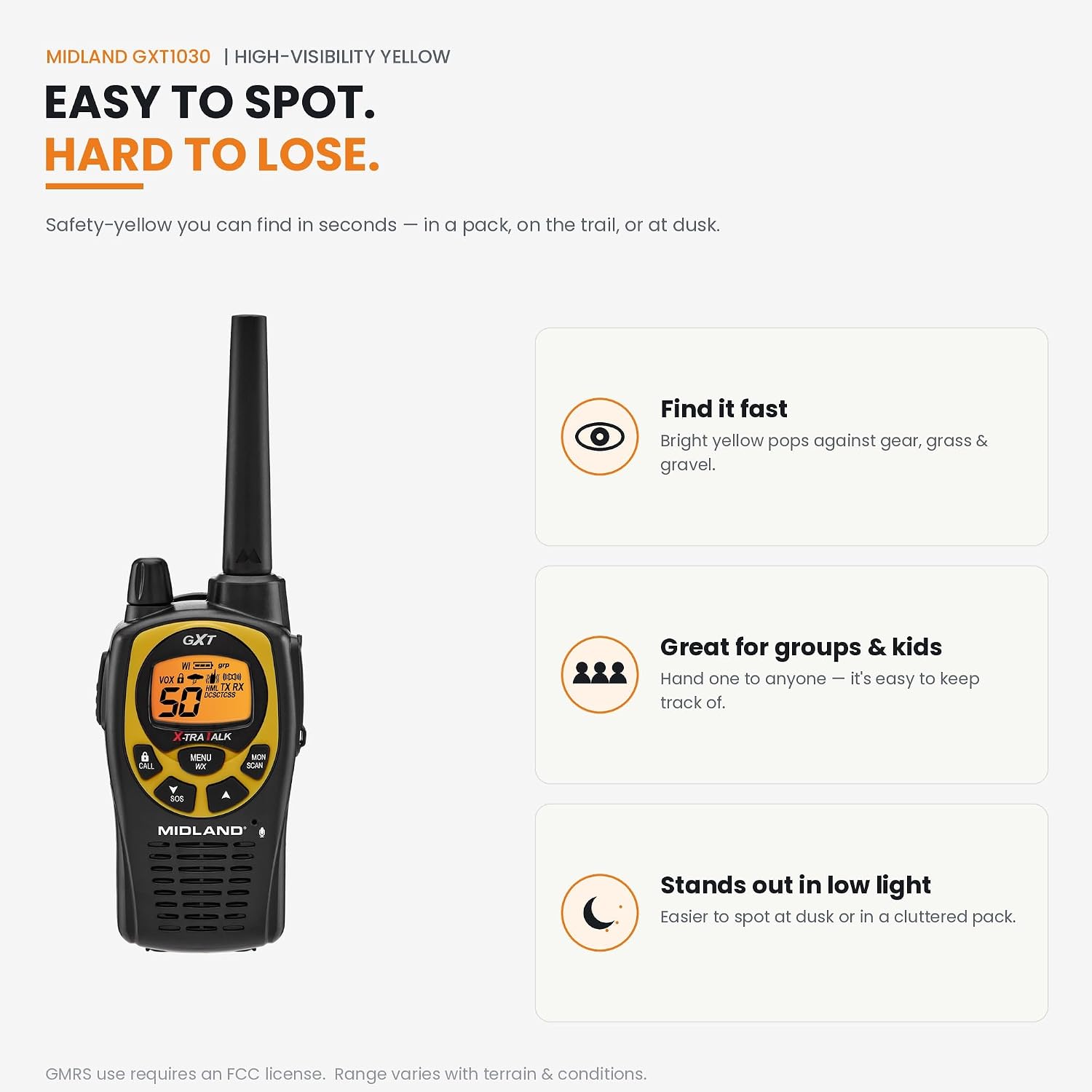 GXT1030VP4 GMRS Two-Way Radio (50-Channel, Long Range, 142 Privacy Codes, SOS, NOAA, Rechargeable Nickel Battery