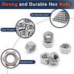 510 Pcs SAE & Metric Hex Nut Assortment Kit;304 Stainless Steel Nut Set