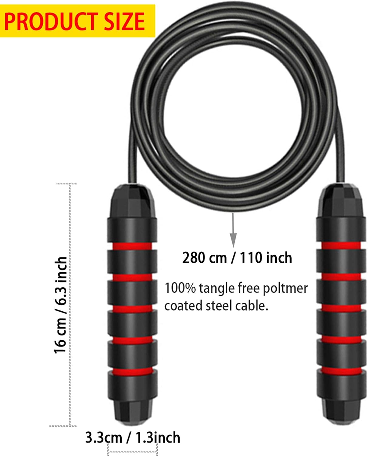 Jump Rope, Ball Bearings Tangle-Free Rapid Speed Cable Skipping Rope, Adjustable Jumping Ropes for Men, Women and