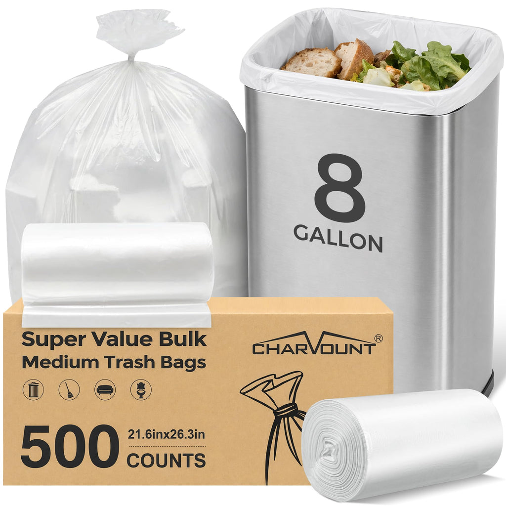 8 Gallon Trash Bags, 500 Count Medium Garbage Bags, Bulk Pack