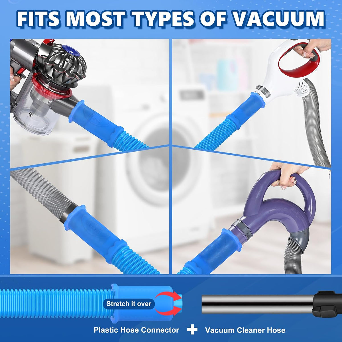 2 Pack Dryer Vent Cleaner Kit Vacuum Attachment Blue 31.5"