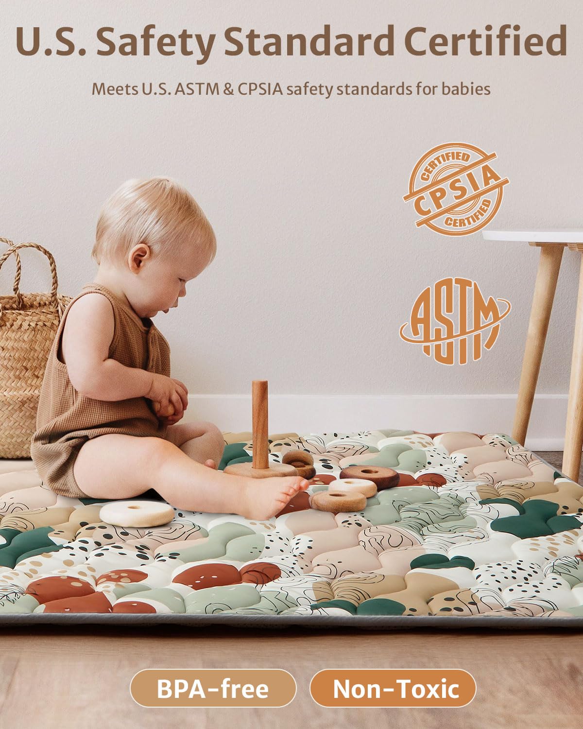 Baby Play Mats for Floor, 50x50 Inch Crawling Mat for Playpen, Thick Padding Foam Playmats for Babies and Toddlers