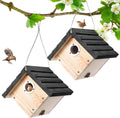 2 Pack Wren House, 1-1/8'' Entrance Hole Hanging Wooden Wren Bird Houses for Outside with Metal Guard, Air Vents