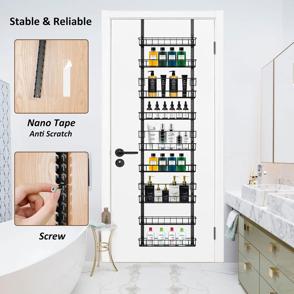 Over the Door Pantry Organizer Rack with 9 Adjustable Baskets, 9 Tiers Dual-use Hanging or Wall Mount Spice Rack