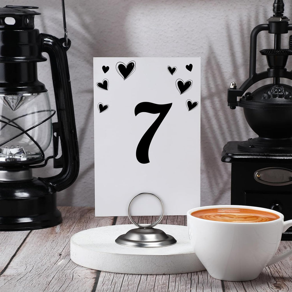 24 Pcs Place Card Holders Table Number Stands,Matte Silver | Metal Ring Clips