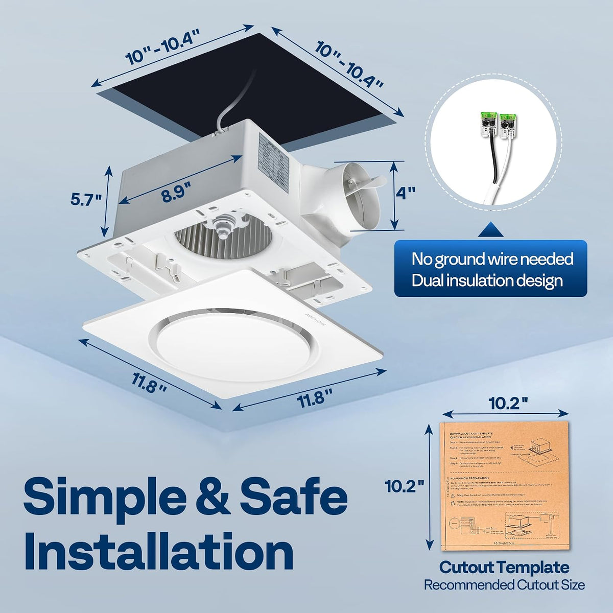 VIVOHOME Bathroom Exhaust Fan with Humidity Sensor 110CFM, Auto On/Off