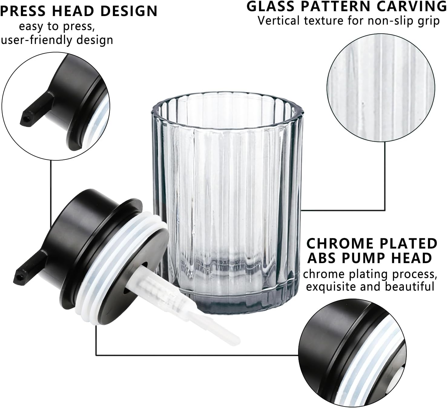 Bathroom Accessories Set, 4 PCS Glass Bathroom Set,Black Grey | Includes Soap Dispenser, Toothbrush Holder