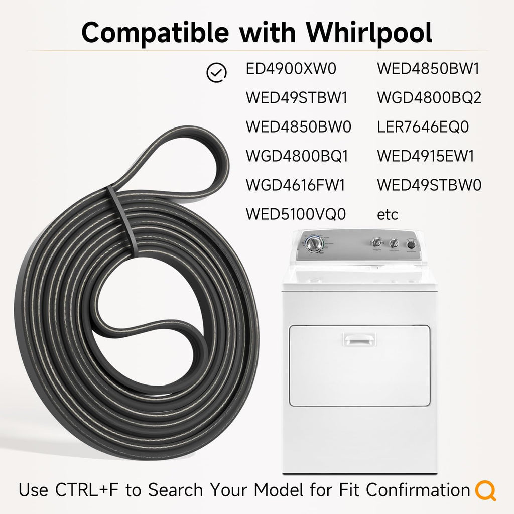 Dryer Drum Belt Dryer Drive Belt Replacement Compatible with Whirlpool WED4900XW0 WED49STBW1 WED4850BW0 WGD4800BQ1 WGD4616FW1 WED5100VQ0 WED4850BW1 WGD4800BQ2 LER7646EQ0 WED4915EW1