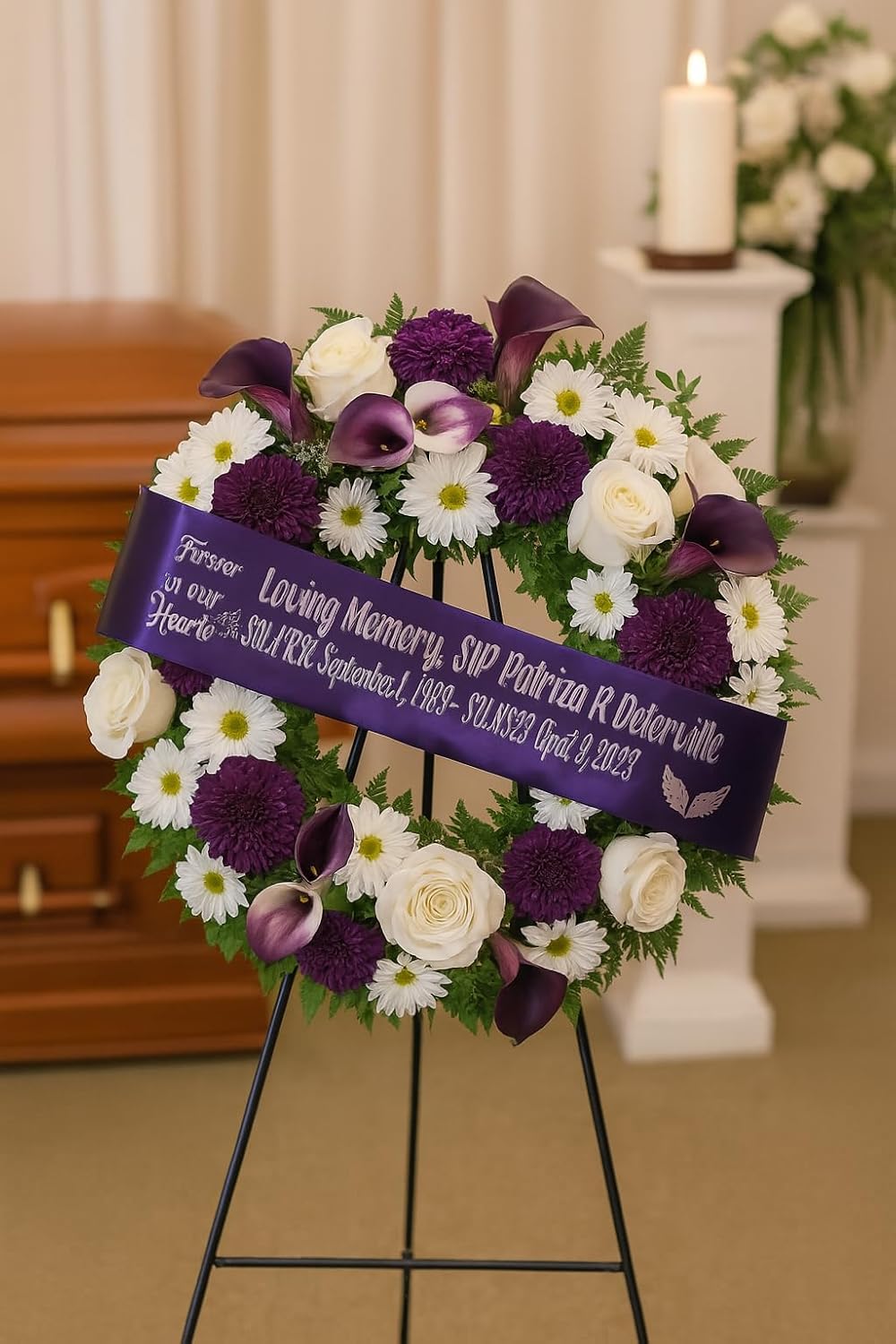 Personalized Memorial Funeral Flower Sash Ribbon | Custom Printed Sympathy Tribute Ribbon for Funeral Flowers, Casket