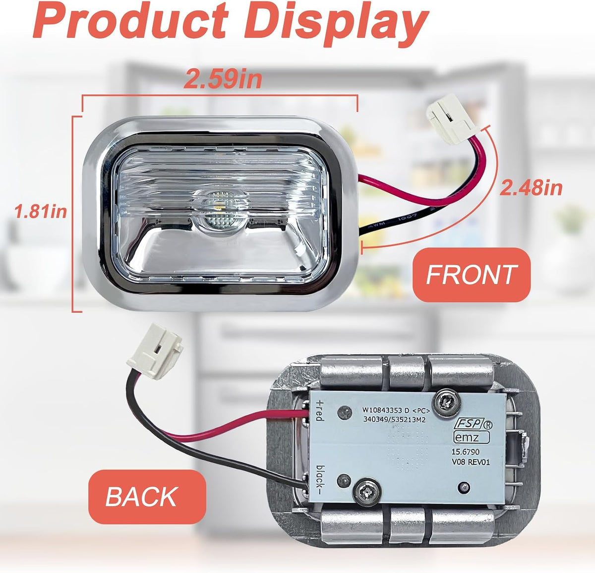 2Packs W11462342 W10843339 W10908166 W10607479 LED Module assembly For Whirlpool Kitchenaid Kenmore Refrigerator Replacement