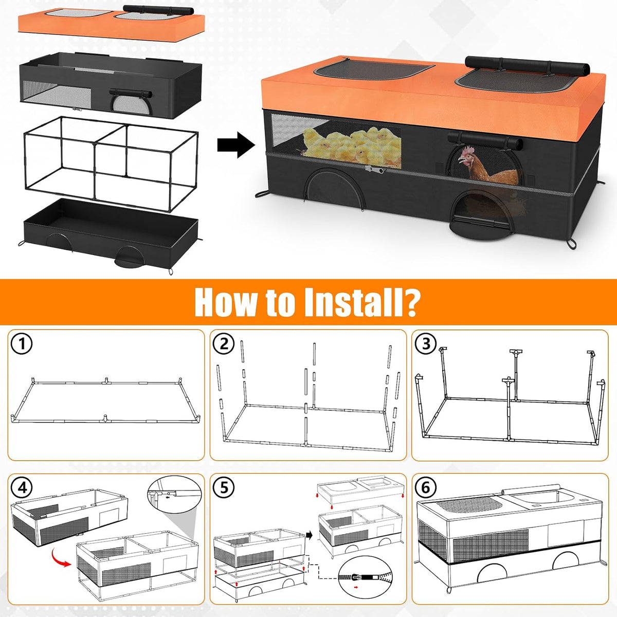 64" Large Chick Brooder Box, Baby Chicken Cage with Removable Roof & Floor