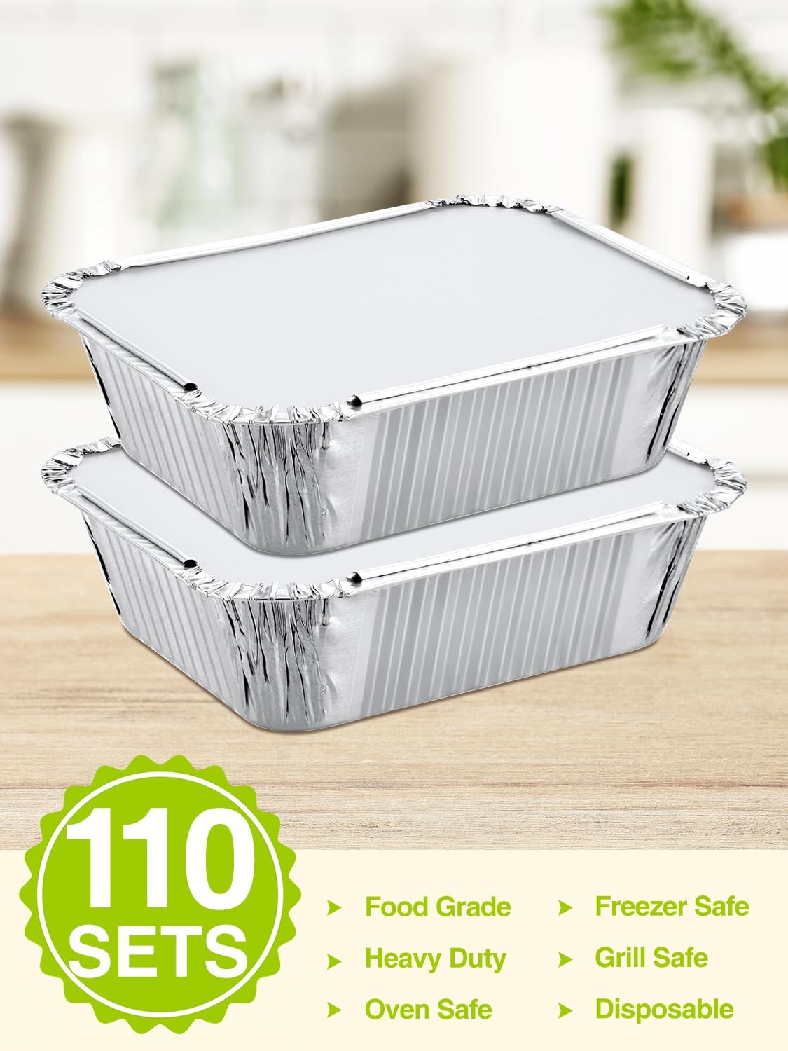 110 Pack 5x4 Disposable Small Aluminum Pans with Cardboard Lids