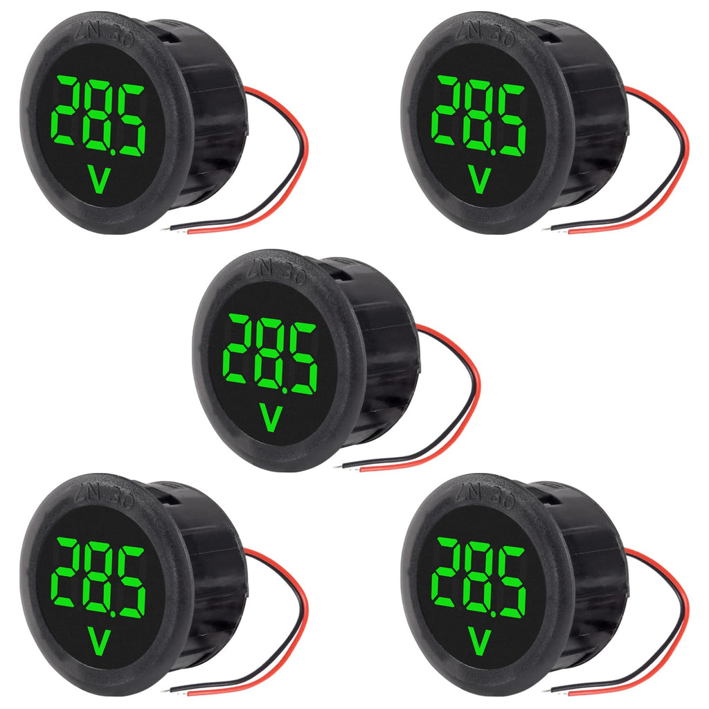 DWEII 5PCS DC 4-100V LED Digital Display Circular Two-Wire Voltmeter DC Digital Voltmeter Head Display Reverse Connection Protection