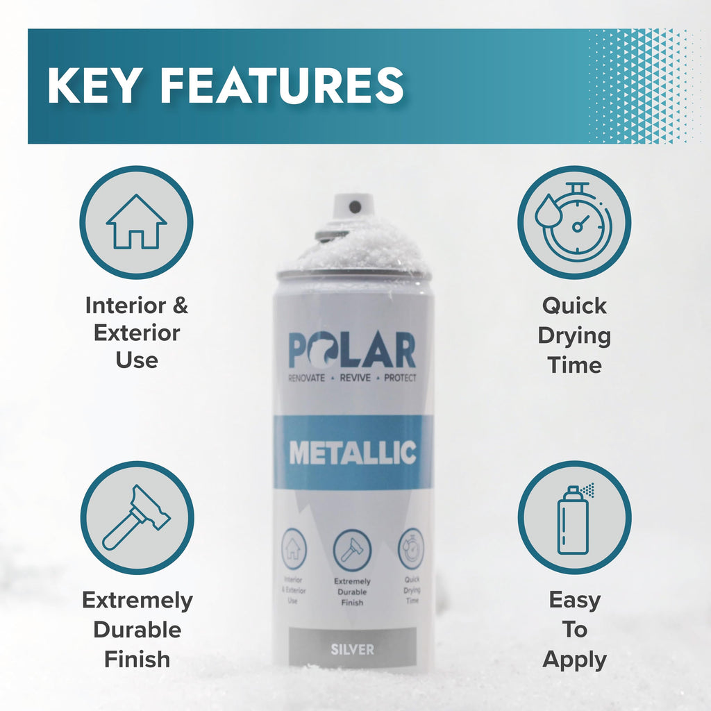 Polar Metallic Multi-Surface Spray Paint - Silver - 400ml (Pack of 2)