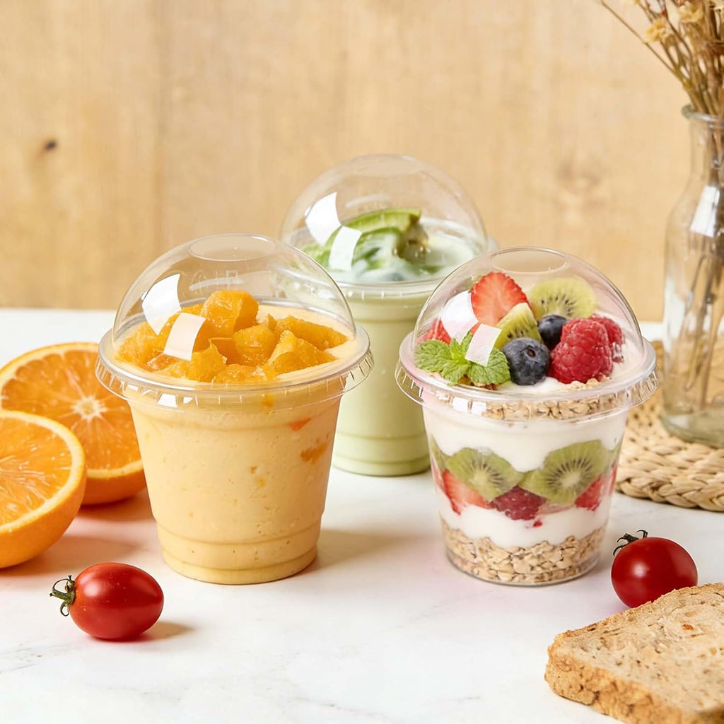50 Pack 9 oz Plastic Cups with Dome Lids Disposable Parfait Cup