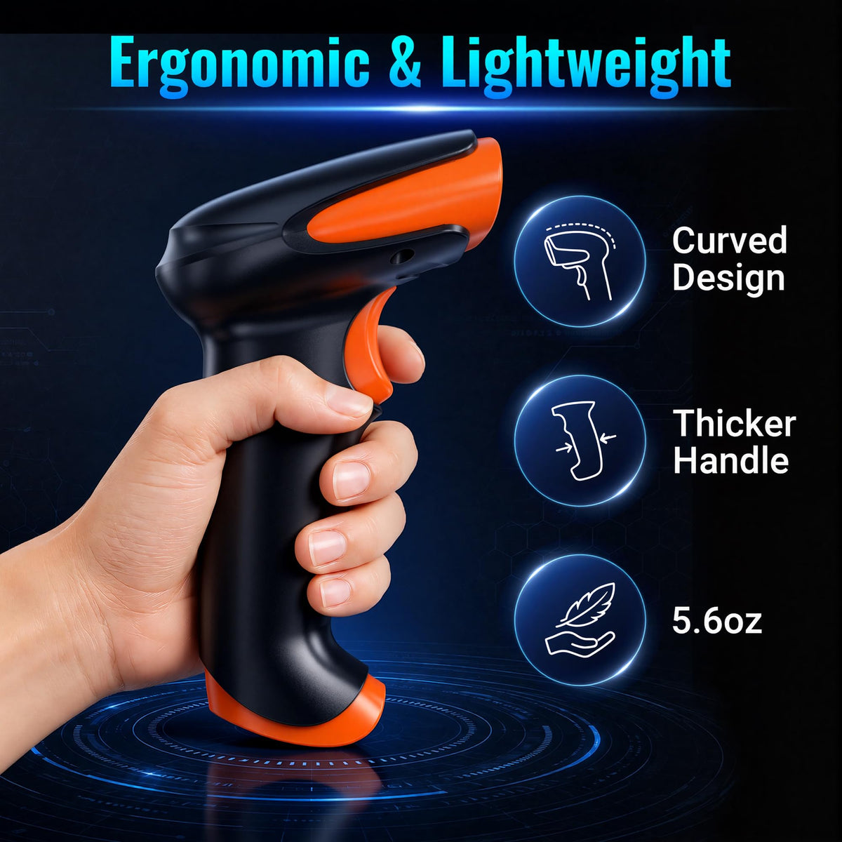 Barcode Scanner 2D Wireless Handheld: BT 2.4G USB, HW0002-O, Orange