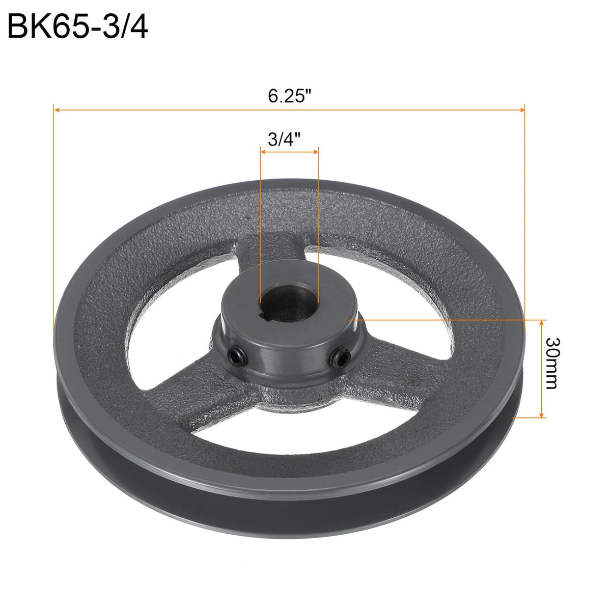 uxcell BK65-3/4 V-Belt Sheave 3/4"Bore 6.25"OD Single Groove Web Sheave Bored-to-Size Sheave, Cast Iron, Belt Section for 3L or B Belt