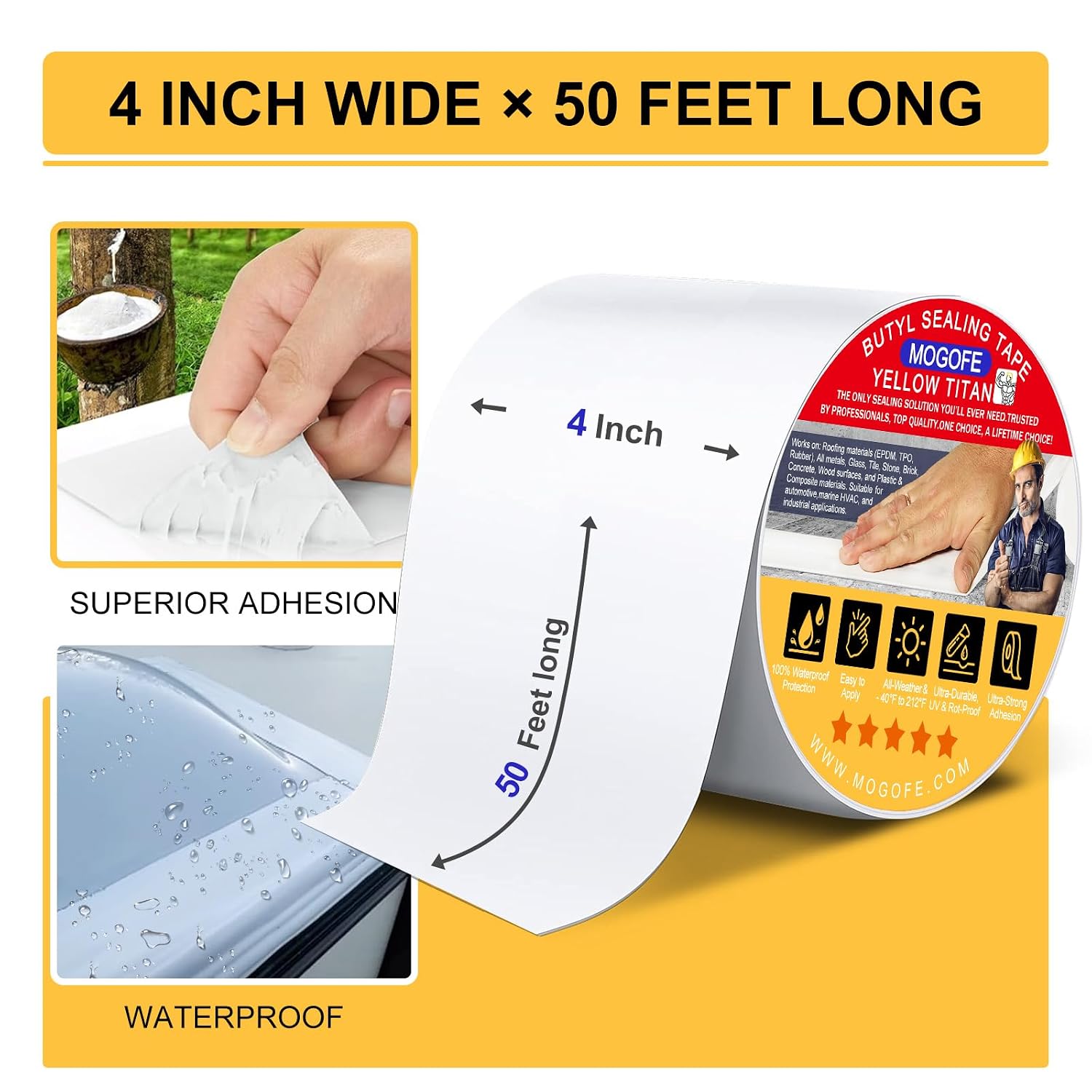 Yellow Titan RV Roof Sealant Tape White 4 in x 50 ft Waterproof Tape